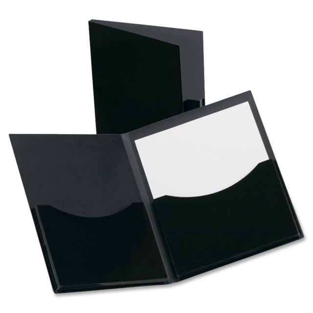Oxford Laminated Double Stuff Twin-Pocket Folders, 8 1/2in x 11in, Black, Pack Of 20