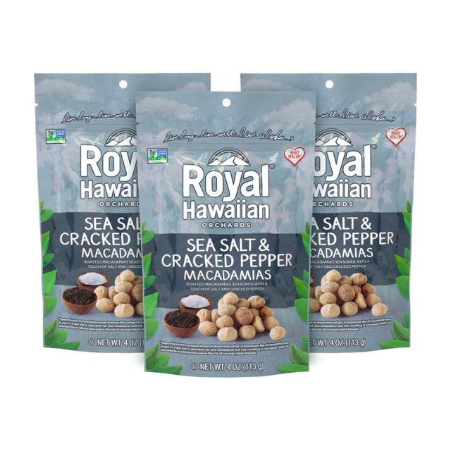 Royal Hawaiian Sea Salt And Cracked Pepper Macadamias, 4 Oz, Pack Of 3 Bags 0403