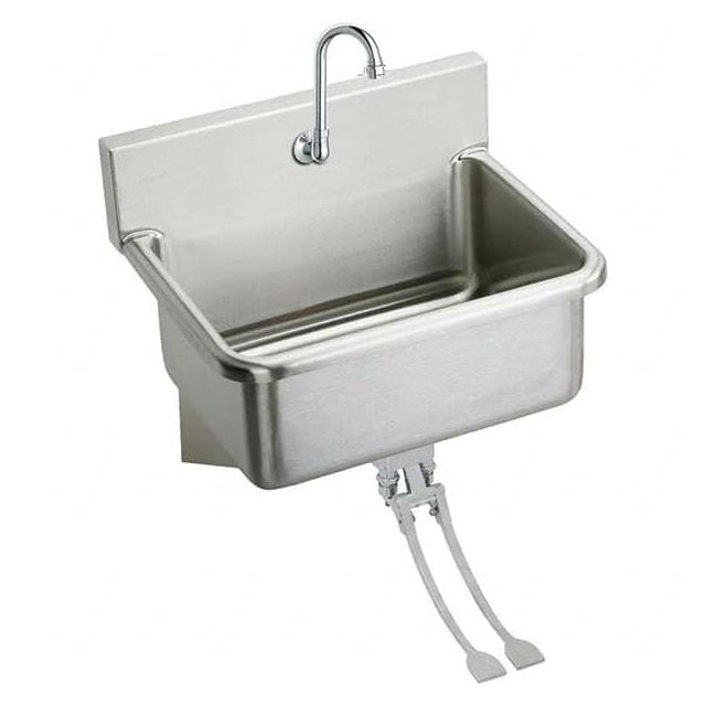 Hand Sink: Wall Mount, Double Knee Valve Faucet, 304 Stainless Steel MPN:EWS2520FC