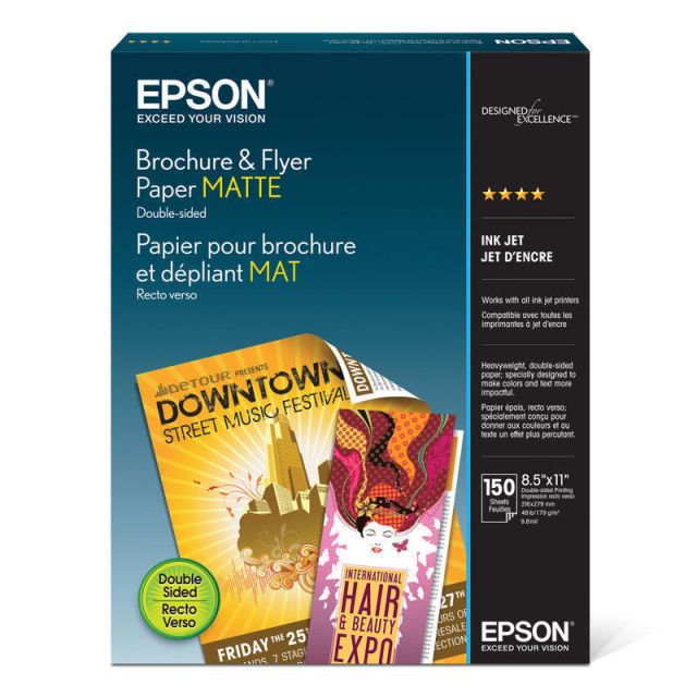 Epson Brochure & Flyer Paper, Letter Size (8 1/2in x 11in), Pack Of 150 Sheets, White (Min Order Qty 2) MPN:S042384