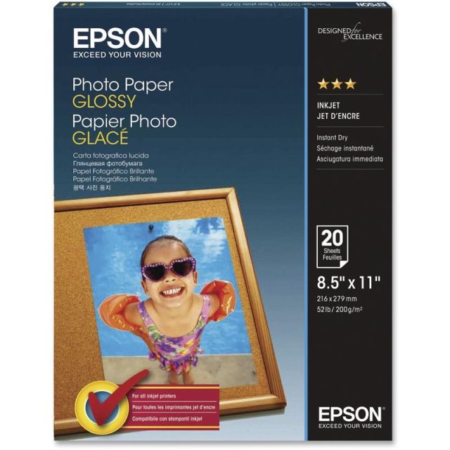 Epson Glossy Photo Paper, Letter Size (8 1/2in x 11in), Pack Of 20 Sheets (Min Order Qty 5) MPN:S041141