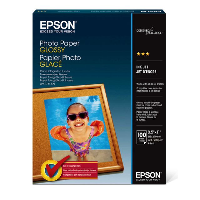 Epson Glossy Photo Paper, Letter Size (8 1/2in x 11in), Pack Of 100 Sheets (Min Order Qty 2) MPN:S041271