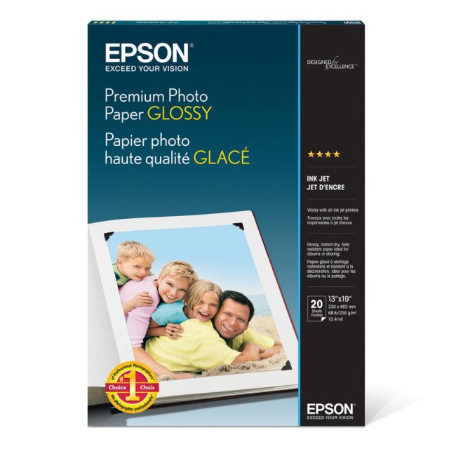 Epson Premium Glossy Photo Paper, 13in x 19in, Pack Of 20 Sheets MPN:S041289