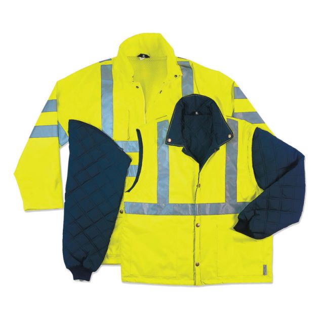Ergodyne GloWear 8385 4-In-1 Polyester Thermal Jacket, X-Large, Lime MPN:24385