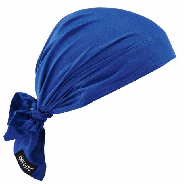 Ergodyne Chill-Its 6710CT Evaporative Cooling Triangle Hats With Cooling Towels, Solid Blue, Pack Of 6 Hats MPN:12587