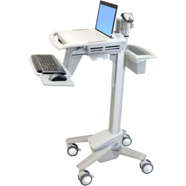 Ergotron StyleView EMR Laptop Cart - 18 lb Capacity - 4 Casters - Aluminum, Plastic, Zinc Plated Steel - 18.3in Width x 50.5in Height - White, Gray, Polished Aluminum MPN:SV41-6100-0