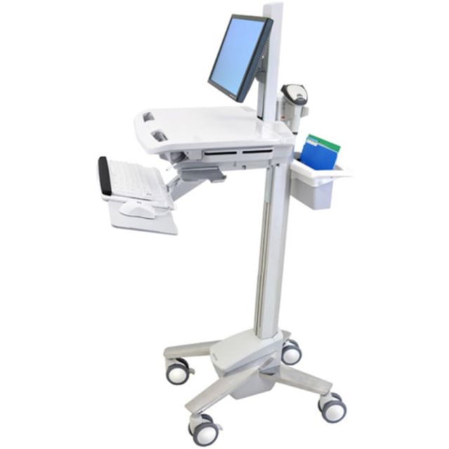 Ergotron StyleView EMR Cart with LCD Pivot - 35 lb Capacity - 4 Casters - Aluminum, Plastic, Zinc Plated Steel - 18.3in Width x 50.5in Height - White, Gray, Polished Aluminum MPN:SV41-6300-0