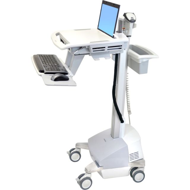 Ergotron StyleView EMR Laptop Cart, SLA Powered - 18 lb Capacity - 4 Casters - Zinc Plated Steel, Plastic, Aluminum - 18.3in Width x 50.5in Height - Gray, White, Polished Aluminum MPN:SV42-6101-1