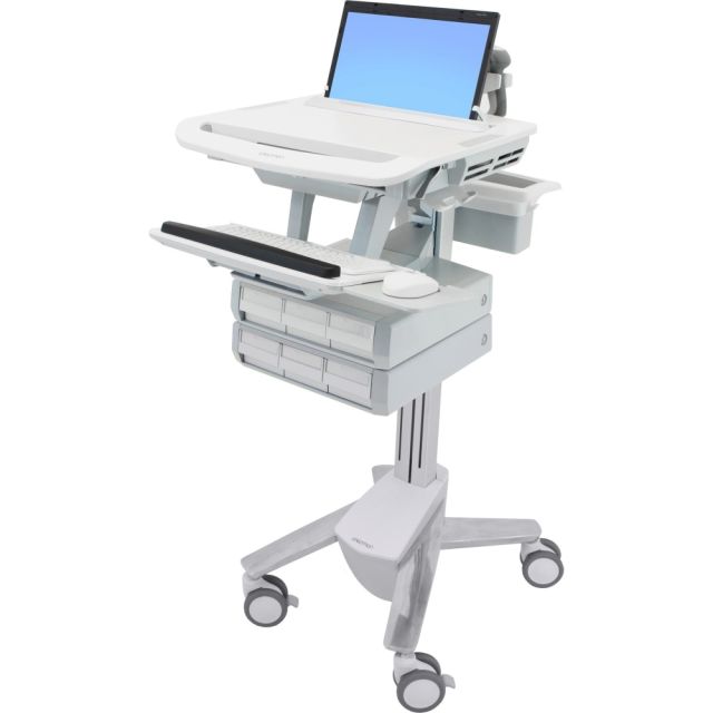 Ergotron StyleView Laptop Cart Desk Workstation 6 Drawers, 50-1/2inH x 17-1/2inW x 30-3/4inD, White/Gray MPN:SV43-1160-0