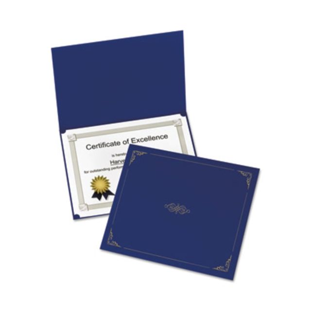 Oxford Linen-finish Certificate Holders - Letter - 8 1/2in x 11in Sheet Size - Linen - Dark Blue - 5 / Pack (Min Order Qty 4) MPN:29900235BGD