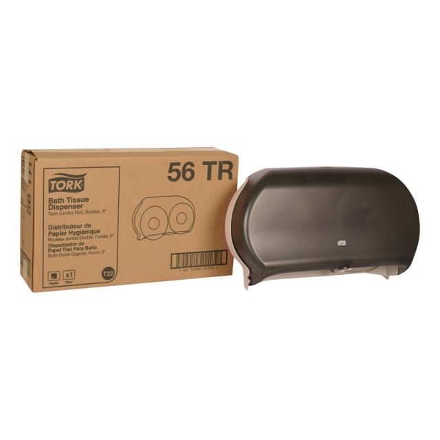 Tork Twin Jumbo Roll Bath Tissue Dispenser, Smoke Gray MPN:56TR