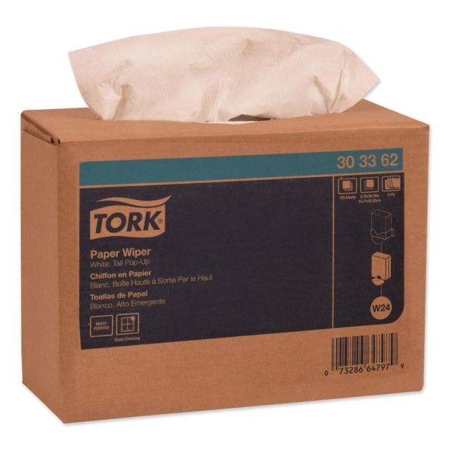 Tork Multipurpose Paper Wipers, 9-3/4in x 16-3/4in, White, 125 Wipers Per Box, Carton Of 8 Boxes MPN:303362