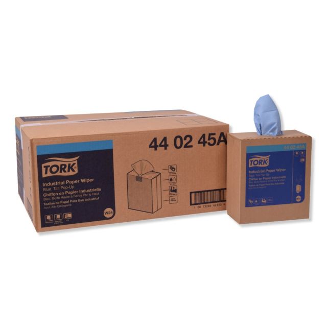 Tork Industrial 4-Ply Paper Wipers, 8-1/2in x 16-1/2in, Blue, 90 Towels Per Box, Carton Of 10 Boxes MPN:440245A