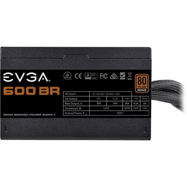 EVGA 600BR Power Supply - Internal - 120 V AC, 230 V AC Input - 3.3 V DC, 5 V DC, 12 V DC Output - 600 W - 1 +12V Rails - 1 Fan(s) - ATI CrossFire Supported - NVIDIA SLI Supported - 85% Efficiency MPN:100-BR-0600-K1