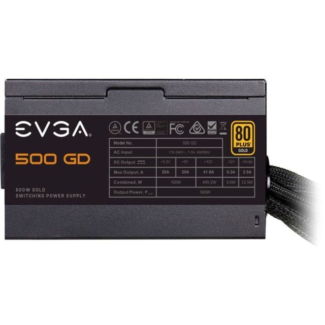 EVGA 500 GD Power Supply - Internal - 120 V AC, 230 V AC Input - 3.3 V DC, 5 V DC, 12 V DC Output - 500 W - 1 +12V Rails - 1 Fan(s) - 92% Efficiency MPN:100-GD-0500-V1
