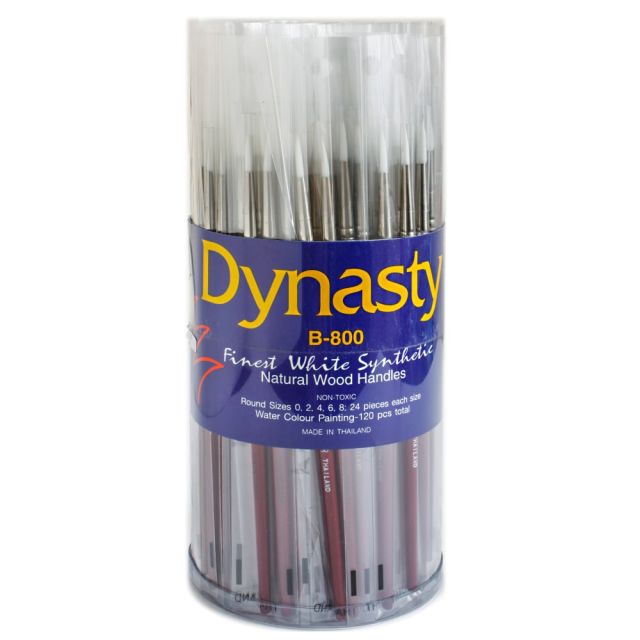 Dynasty White Paint Brushes B-800, Assorted Sizes, Round Bristle, Synthetic, Brown, Pack Of 120 MPN:27586