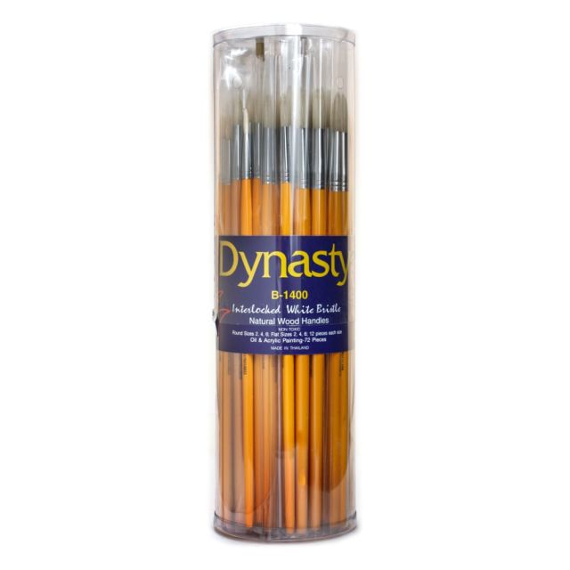 Dynasty Interlocked Paint Brushes, Round Bristle, Synthetic, Assorted Sizes, Brown, Pack Of 72 MPN:27589