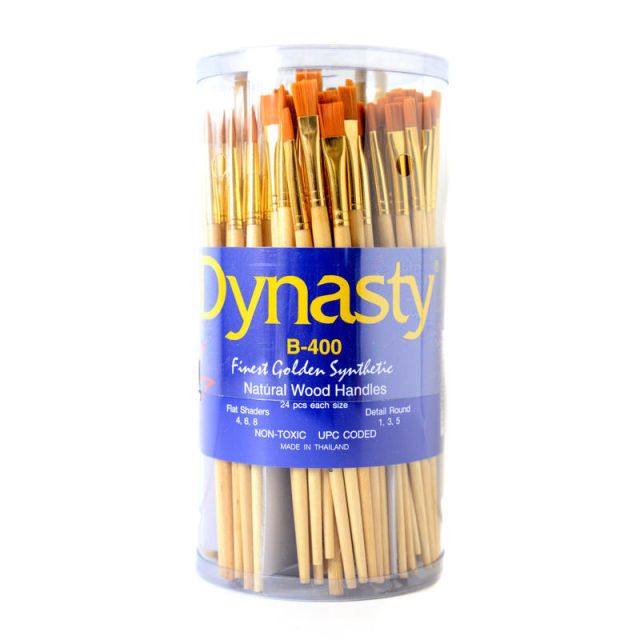 Dynasty Golden Paint Brushes B-400, Assorted Sizes, Round Bristle, Synthetic, Brown, Pack Of 144 MPN:27641