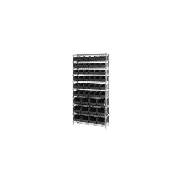 GoVets™ Chrome Wire Shelving With 48 Giant Plastic Stacking Bins Black 36x14x74 925BK268