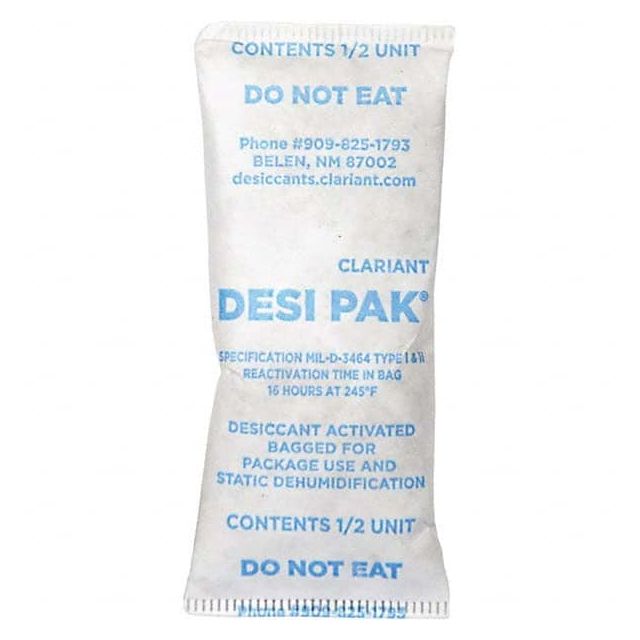 Desiccant Packets, Material: Clay , Packet Size: 1/2 oz , Container Type: Pail , Area Protected: 0.42ft3 , Number of Packs per Container: 550  MPN:D1/2UCT