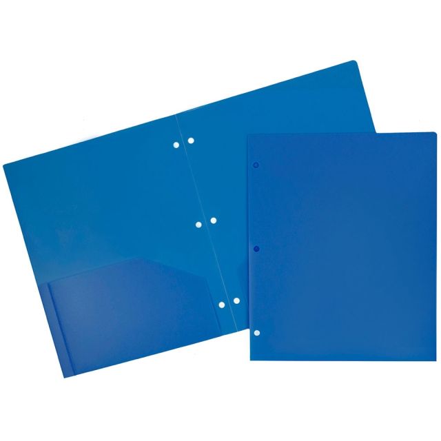 JAM Paper 3-Hole-Punched 2-Pocket Plastic Presentation Folders, 9in x 12in, Blue, Pack Of 6 (Min Order Qty 2)