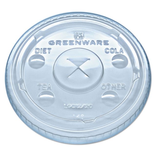 Fabri-Kal Greenware Cold Drink Cup Lids, Fits 9-, 12- And 20-Oz Cups, Clear, Carton Of 1,000 Lids MPN:LGC12/20