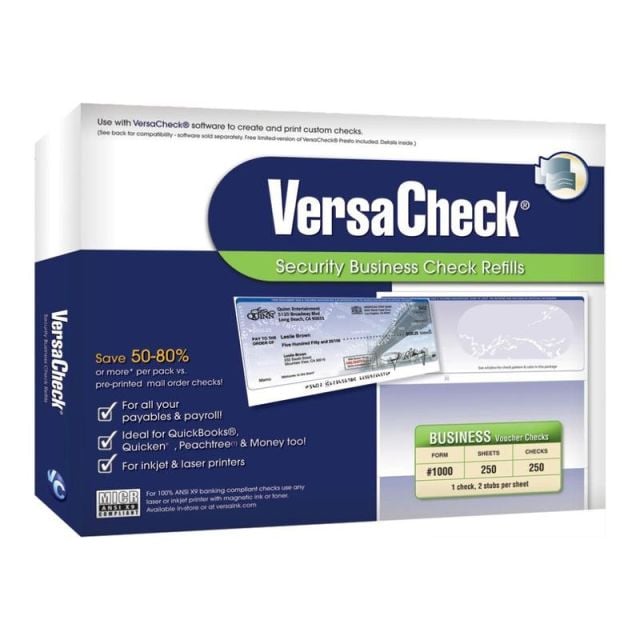 VersaCheck Security Form #1000 Business Check Refills, Blue Prestige, 250 Sheets, Disc
