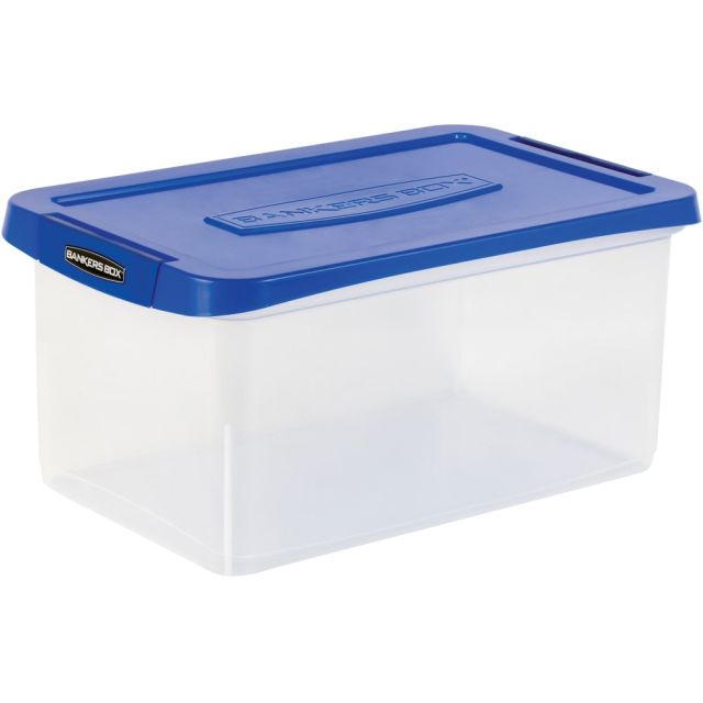 Bankers Box Heavy-Duty Plastic Storage Bin, Extra Deep 20in Letter-size, 10-3/8in x 14-1/4in, TAA Compliant, Clear/Blue, Pack of 1 (Min Order Qty 2) MPN:0086103