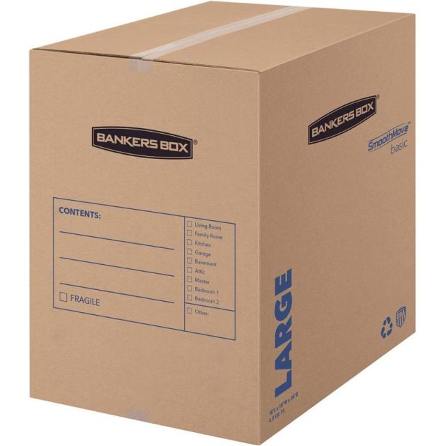 Fellowes SmoothMove Basic Moving Boxes, 18.3in x 18.3in x 24.8in, Kraft/Black, Carton Of 15 MPN:7714001