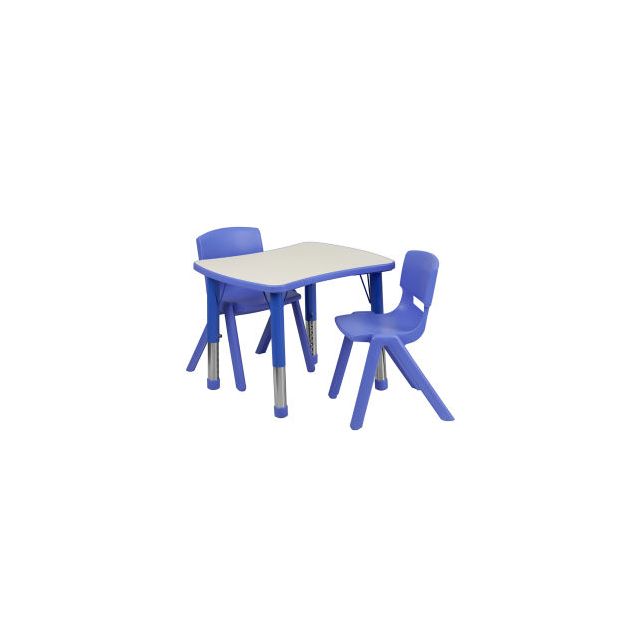 Flash Furniture 26-5/8'' Rectangle Plastic Height Adjustable Activity Table Set with 2 Chairs - Blue YCY-098-0032-RECT-TBL-BLUE-GGYU-