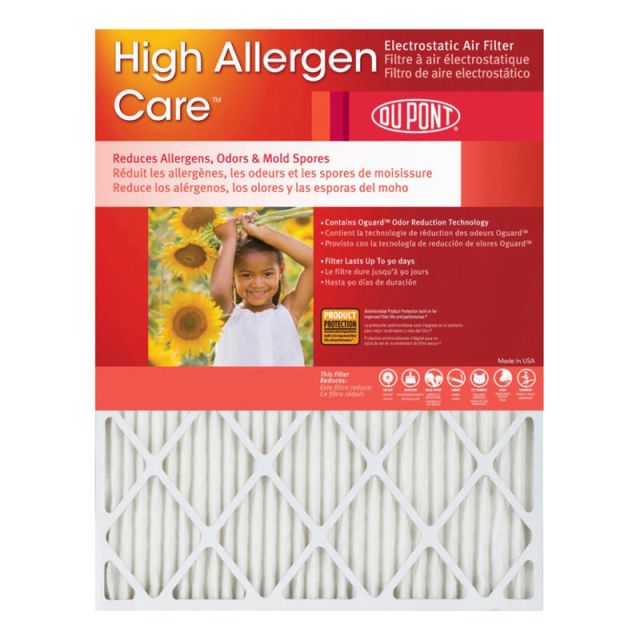 DuPont High Allergen Care Electrostatic Air Filters, 25inH x 12inW x 1inD, Pack Of 4 Filters MPN:KB12X25X1_4