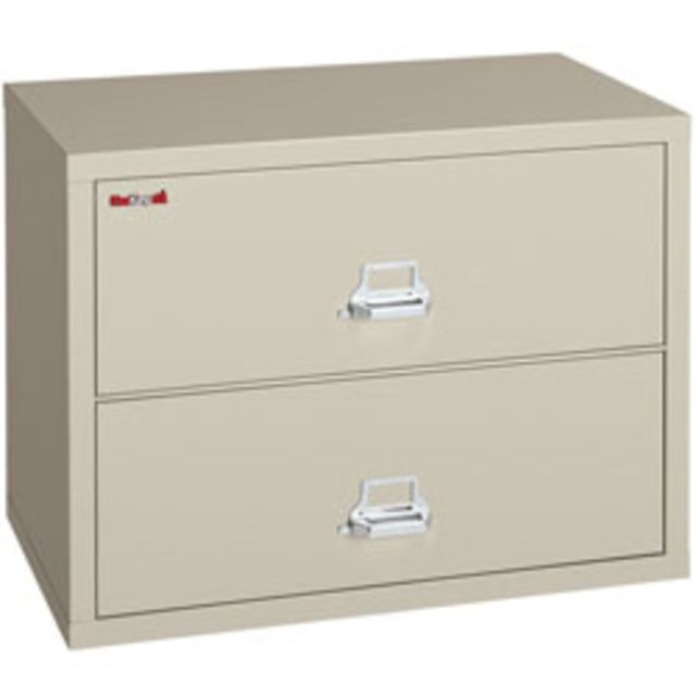 FireKing UL 1-Hour 44-1/2inW Lateral 2-Drawer File Cabinet, Metal, Parchment, White 2-4422-CPAWG