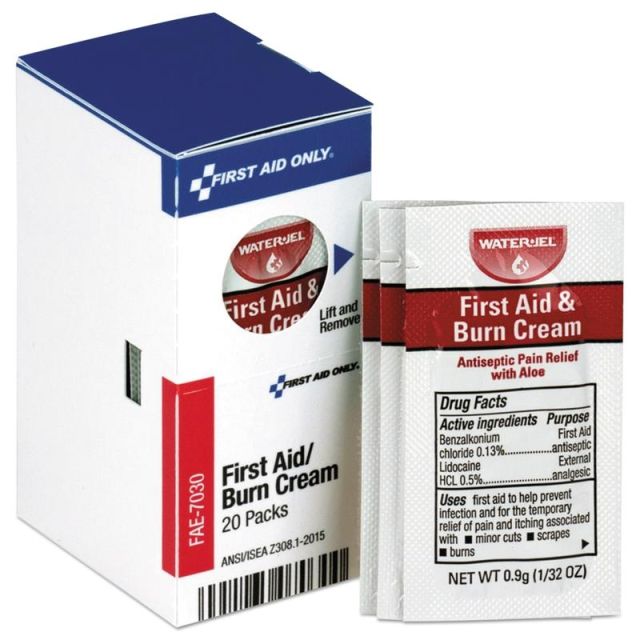 First Aid Only First Aid/Burn Cream Refill, Antiseptic With Aloe, 0.03 Oz, Box Of 20 Packets (Min Order Qty 7) MPN:FAE-7030