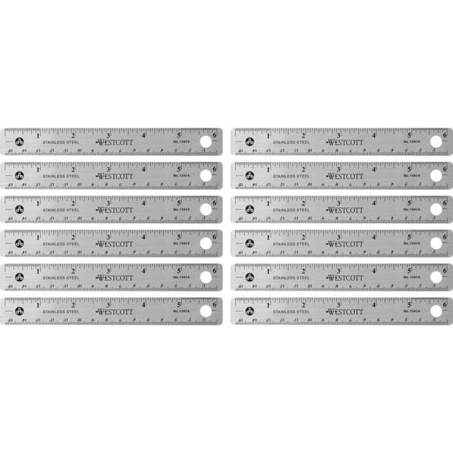 Westcott Stainless Steel Rulers, 6in L x 0.8in W, Stainless Steel, Pack Of 12 MPN:10414BX