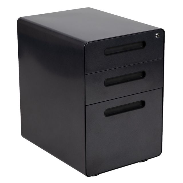 Flash Furniture Ergonomic 21inD Vertical 3-Drawer Mobile Locking Filing Cabinet, Metal, Black MPN:HZ-AP53501BK