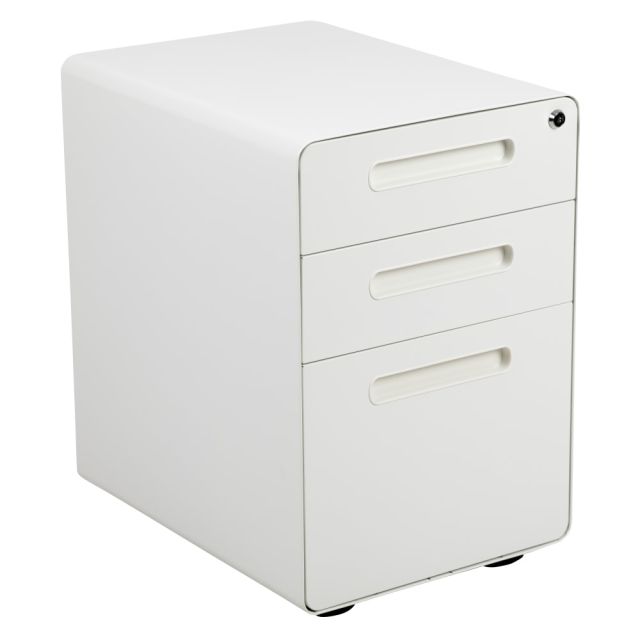 Flash Furniture Ergonomic 21inD Vertical 3-Drawer Mobile Locking Filing Cabinet, Metal, White MPN:HZ-AP53501W