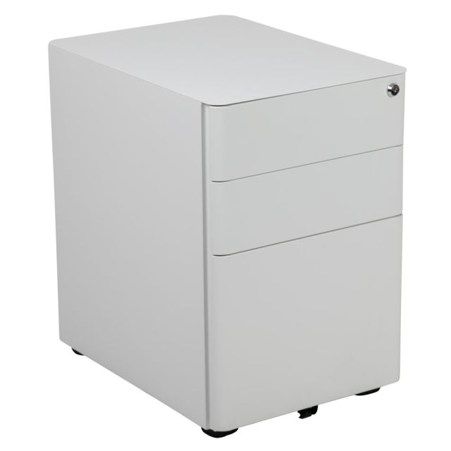 Flash Furniture Modern 21inD Vertical 3-Drawer Mobile Locking Filing Cabinet, Metal, White MPN:HZCHPL01W