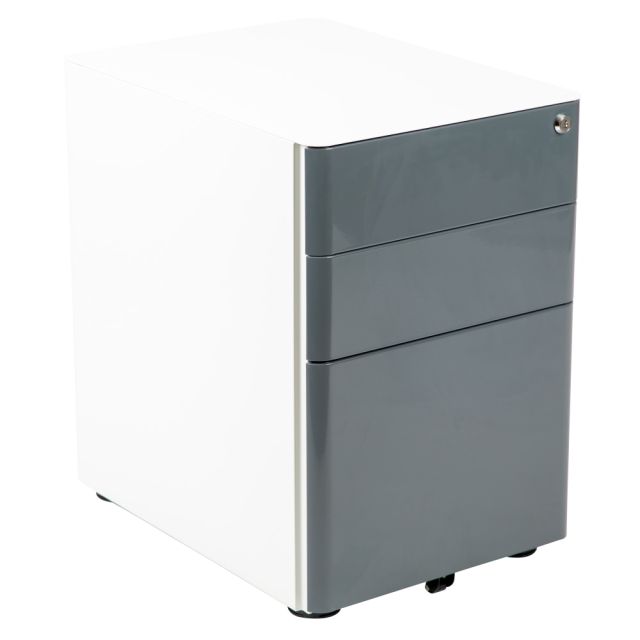 Flash Furniture Modern 21inD Vertical 3-Drawer Mobile Locking Filing Cabinet, Metal, White/Charcoal MPN:HZCHPL02GRYWH