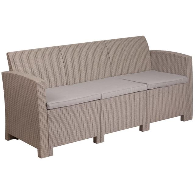 Flash Furniture Faux Rattan Outdoor Sofa With All-Weather Cushions, Light Gray MPN:DADSF23