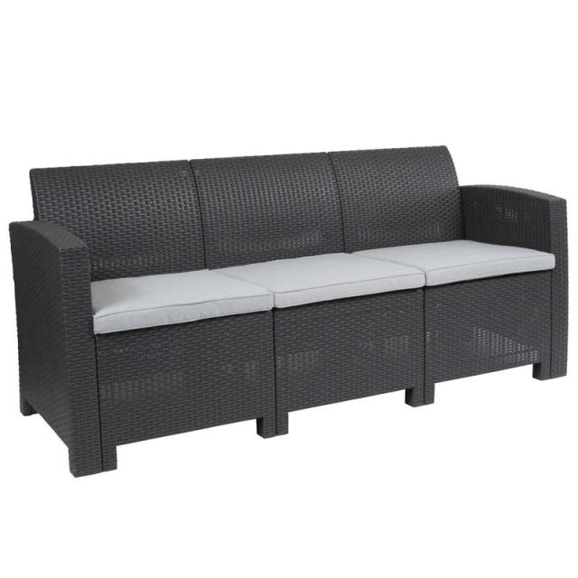 Flash Furniture Faux Rattan Outdoor Sofa With All-Weather Cushions, Dark Gray MPN:DADSF23DKGY