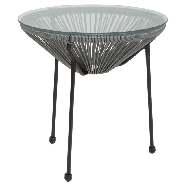 Flash Furniture Rattan Bungee Table With Glass Top, Gray/Black MPN:TLH094TGREY