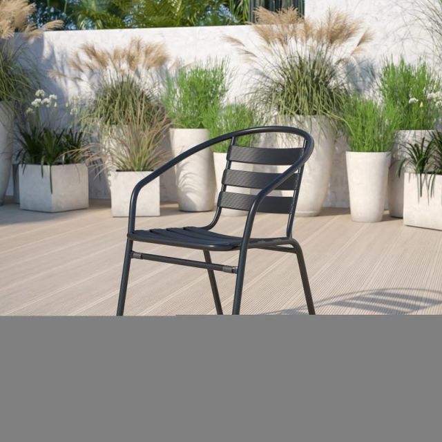 Flash Furniture Metal Slat-Back Restaurant Stack Chair, 28-1/2inH x 21-1/2inW x 24inD, Black MPN:TLH017CBK
