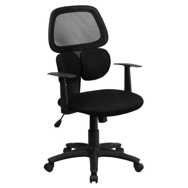 Flash Furniture Mesh Mid-Back Swivel Chair With Flexible Dual Lumbar Support, Black MPN:BT-2755-BK-GG