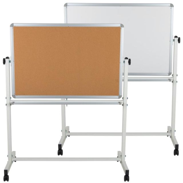 Flash Furniture Reversible Cork Bulletin/Non-Magnetic Dry-Erase Whiteboard, 54 3/4in x 45 1/4in, Silver Aluminum Frame MPN:YUYCI001CK