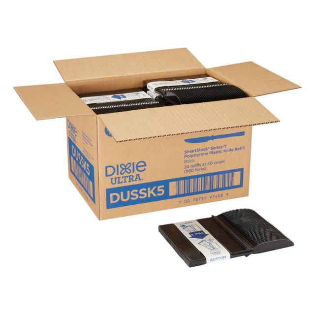 SmartStock T-Series Disposable Cutlery Refills, Polystyrene Knives, Black, 40 Knives Per DUSSK5