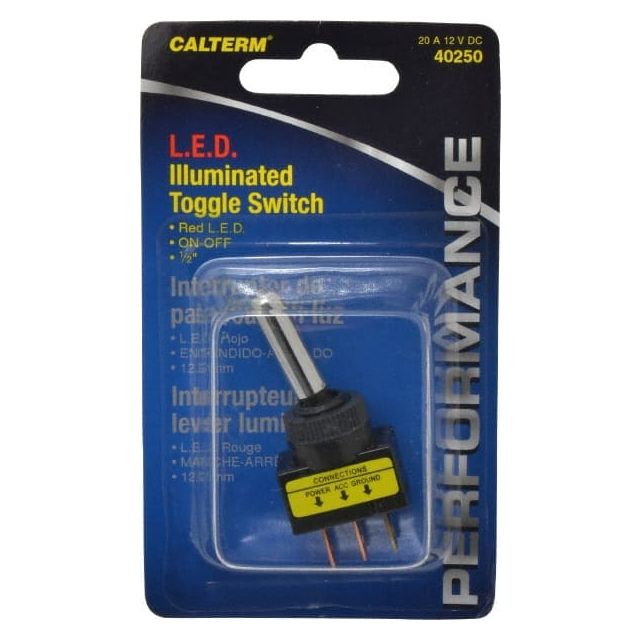 2 Position, 12 Volt, 16 Amp, 1/2 Hole Diam, Red LED Glow Dot Toggle Switch MPN:40250