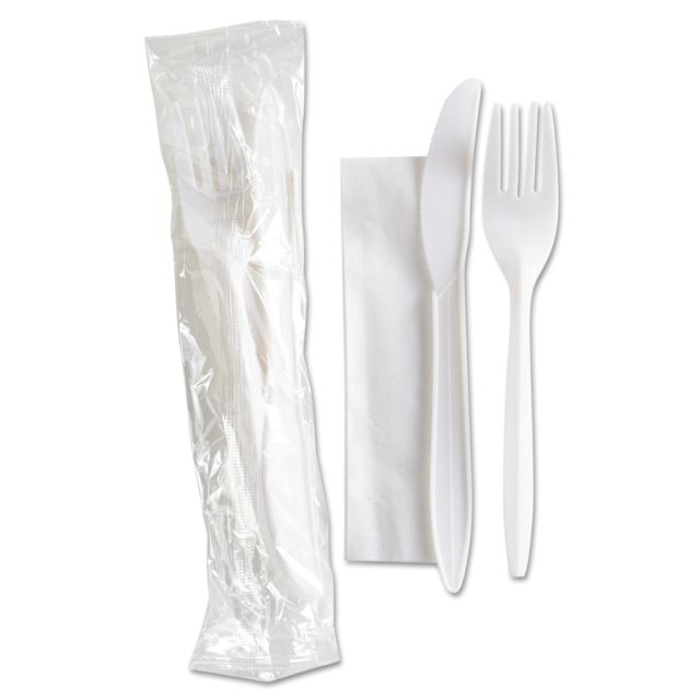 GEN Mediumweight Wrapped Cutlery Kits, White, Pack Of 500 Kits (Min Order Qty 2) MPN:GENFKNKIT500