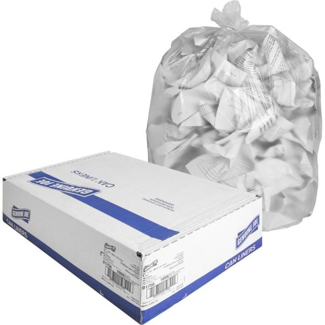 Genuine Joe High-Density Can Liners, 16 Gallons, 24in x 33in, Clear, Box Of 1,000 Liners 1756