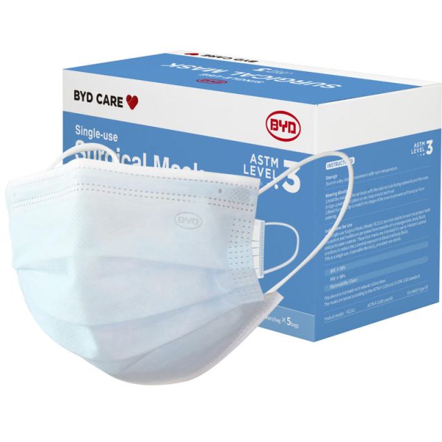 BYD Care Level 3 Surgical Masks, Adult, One Size, Blue, Box Of 50 (Min Order Qty 6) FE2311