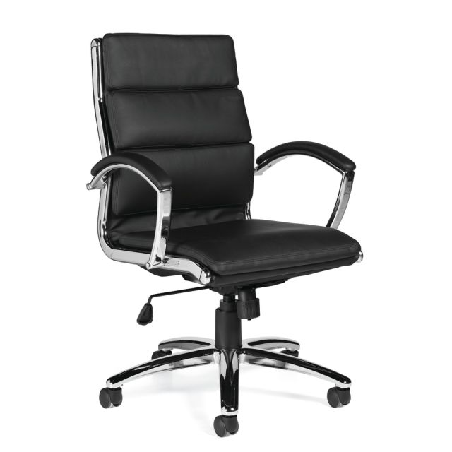 Offices To Go Luxehide Executive Bonded Leather Chair With Segmented Cushion, Black/Aluminum MPN:OTG11648B